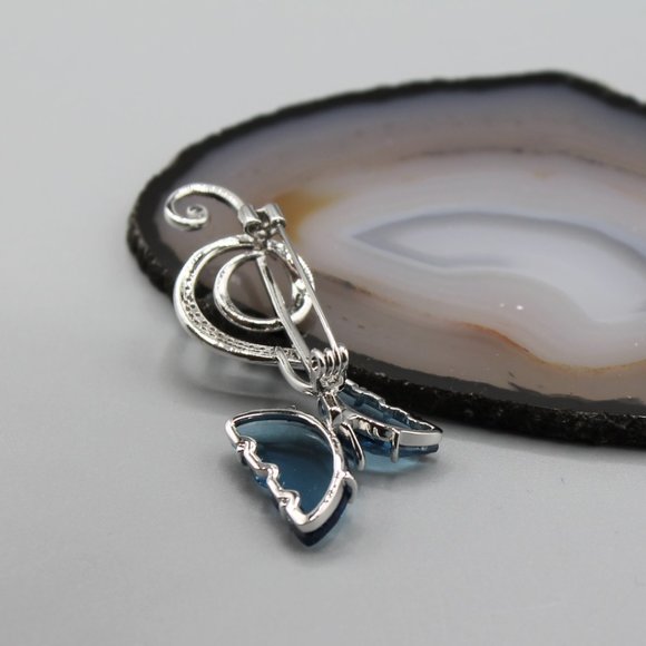 Jewelry pin brooch butterfly music note silver blue crystals elegant beautiful - Picture 6 of 10